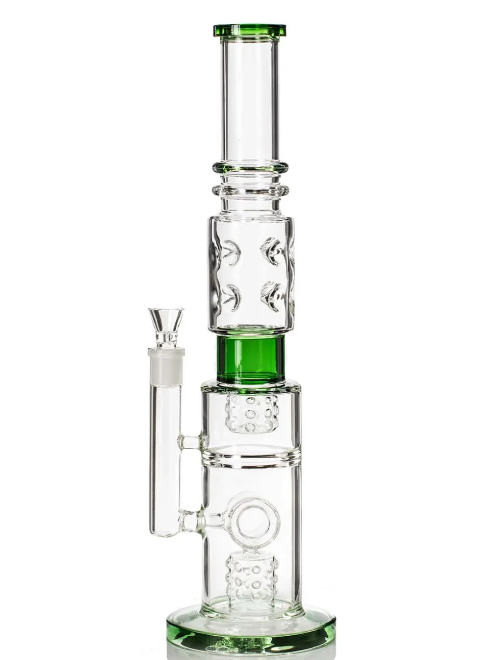 Green Thick Straight Shooter Glass on Glass Water Pipe with Donut Showerhead Perc
