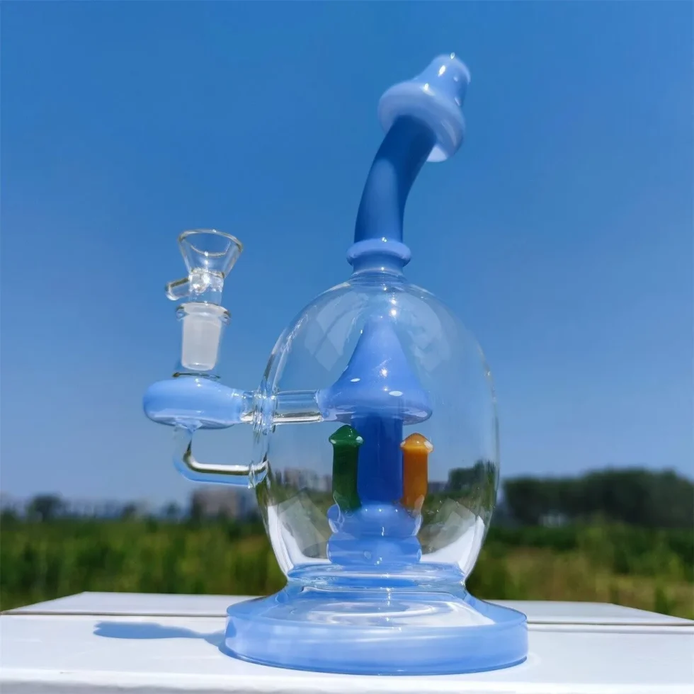 Blue Mushroom Filter Glass Bong 14mm Bowl Water Pipes Hookah